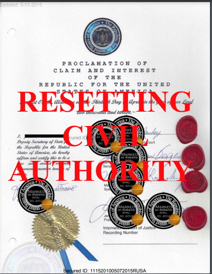 RESETTING CIVIL AUTHORITY | Republic For The United States Of America